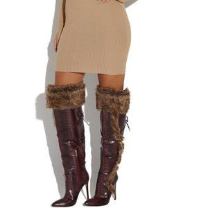 ❌SOLD ❌Bordeaux Crocodile Print & Faux Fur Boot